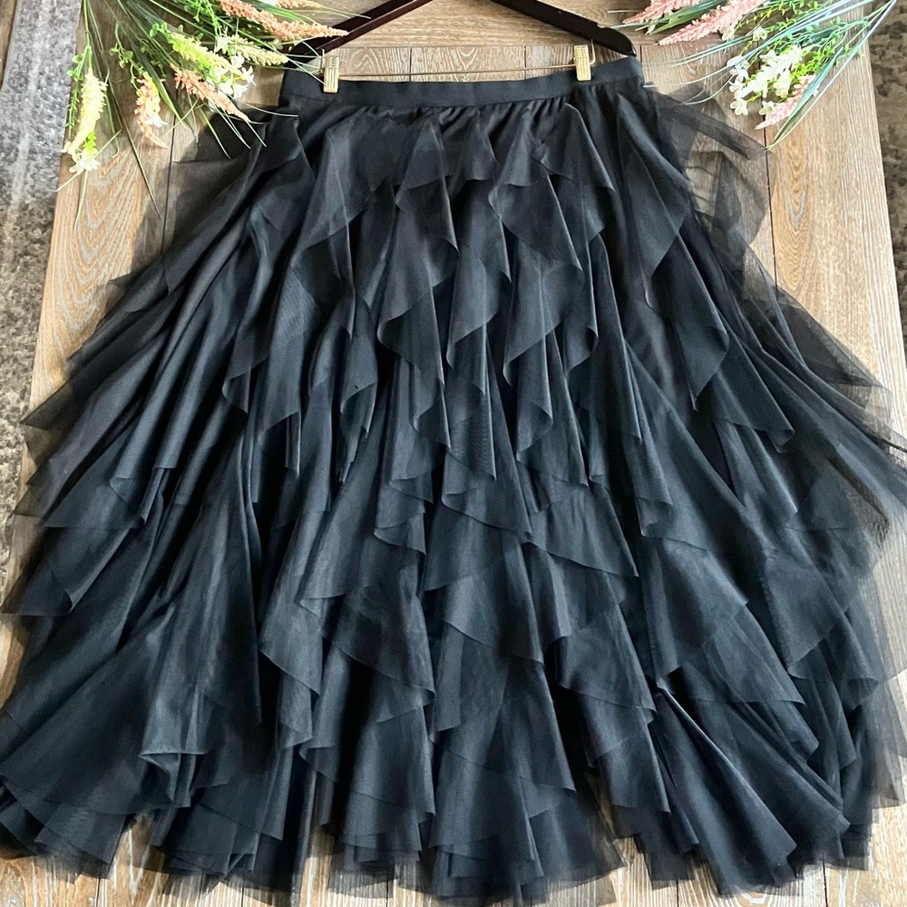 Elegant Black Layered A-Line Skirt